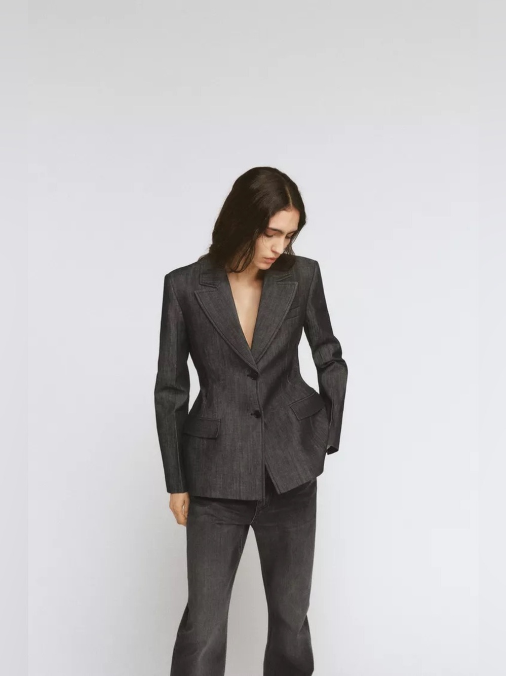 Zara ZW COLLECTION BLACK DENIM BLAZER